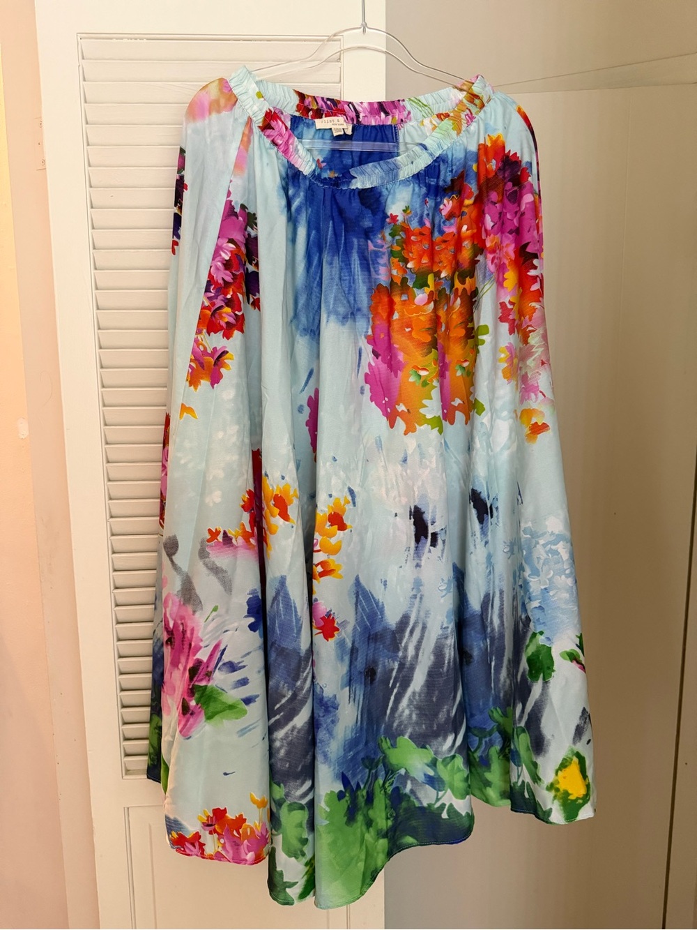 Light Blue Floral Watercolor Maxi Skirt by (unknown)
